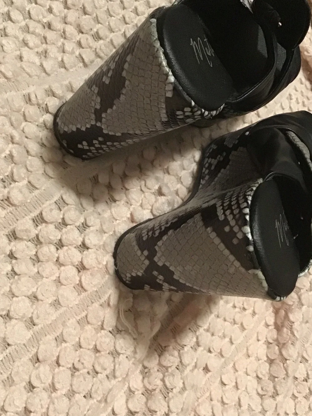 Matisse Black and Gray Snake-Print Wedge Sandals